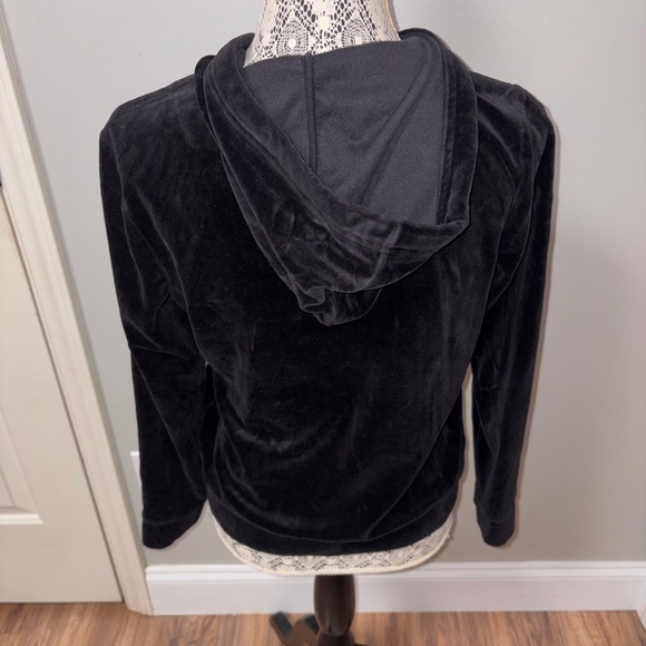 Lauren Ralph Lauren black velour zip up hooded jacket gold logo accents - Picture 3 of 6